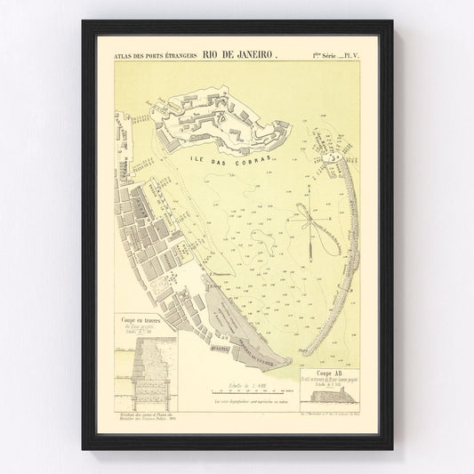 Vintage map of Rio de Janeiro, Brazil, 1884