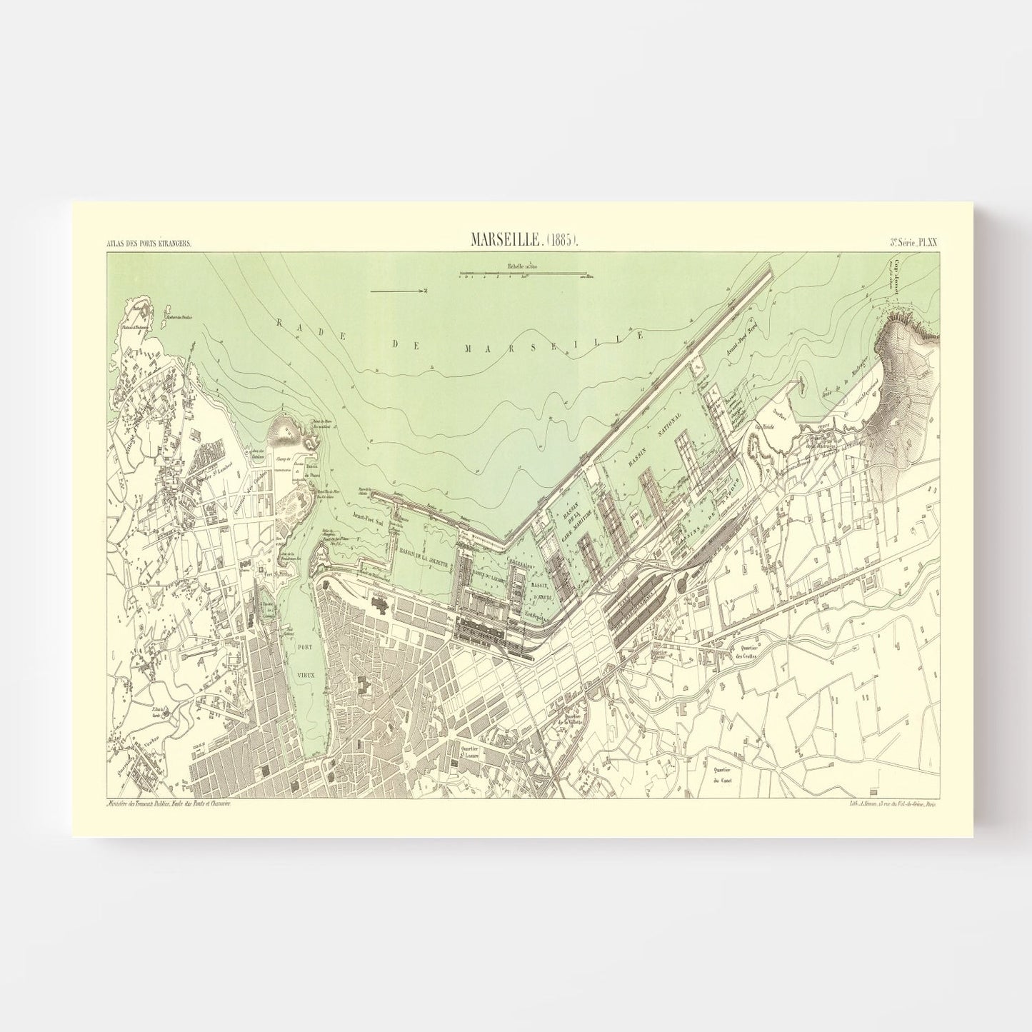 Vintage Map of Marseille, France, 1885