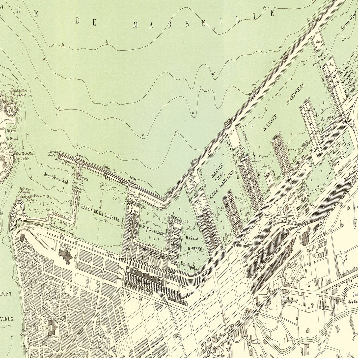 Vintage Map of Marseille, France, 1885
