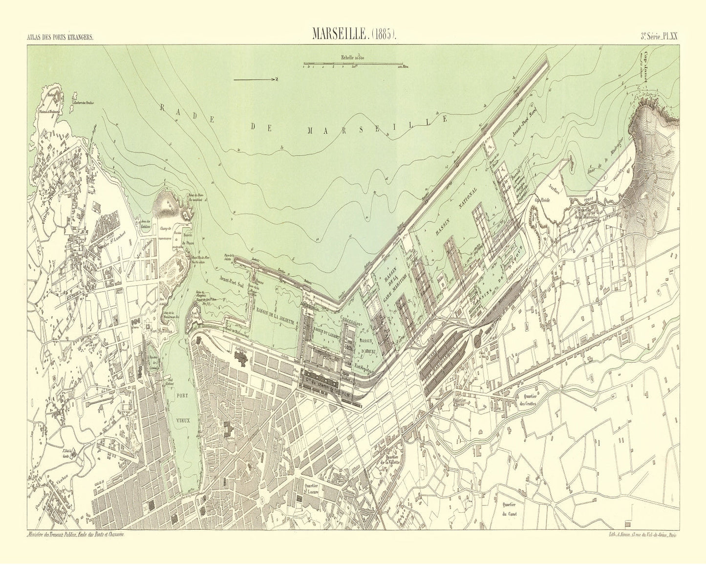 Vintage Map of Marseille, France, 1885