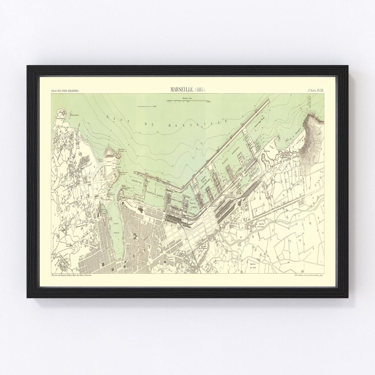 Vintage map of Marseille, France, 1885