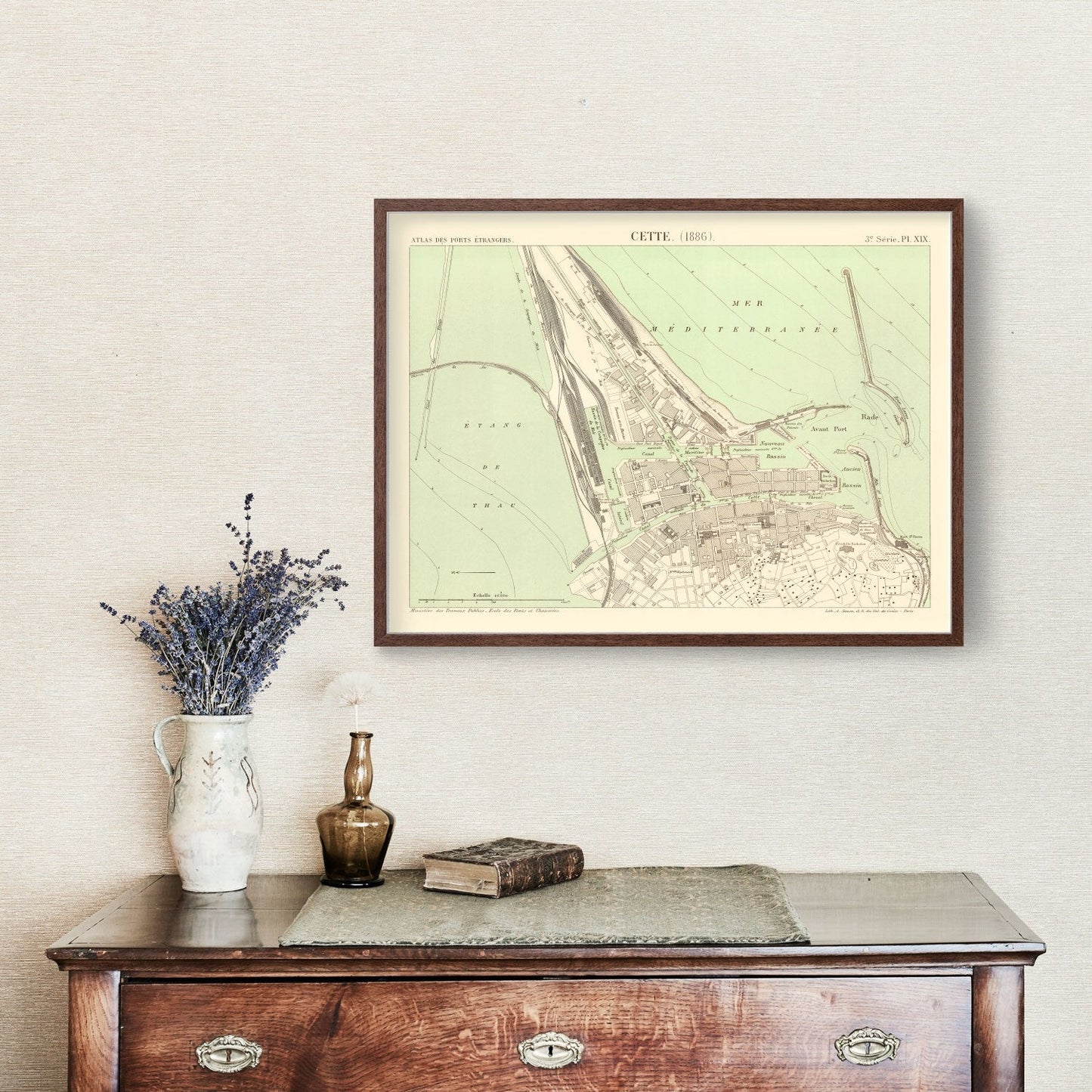 Vintage Map of Sète, France, 1886