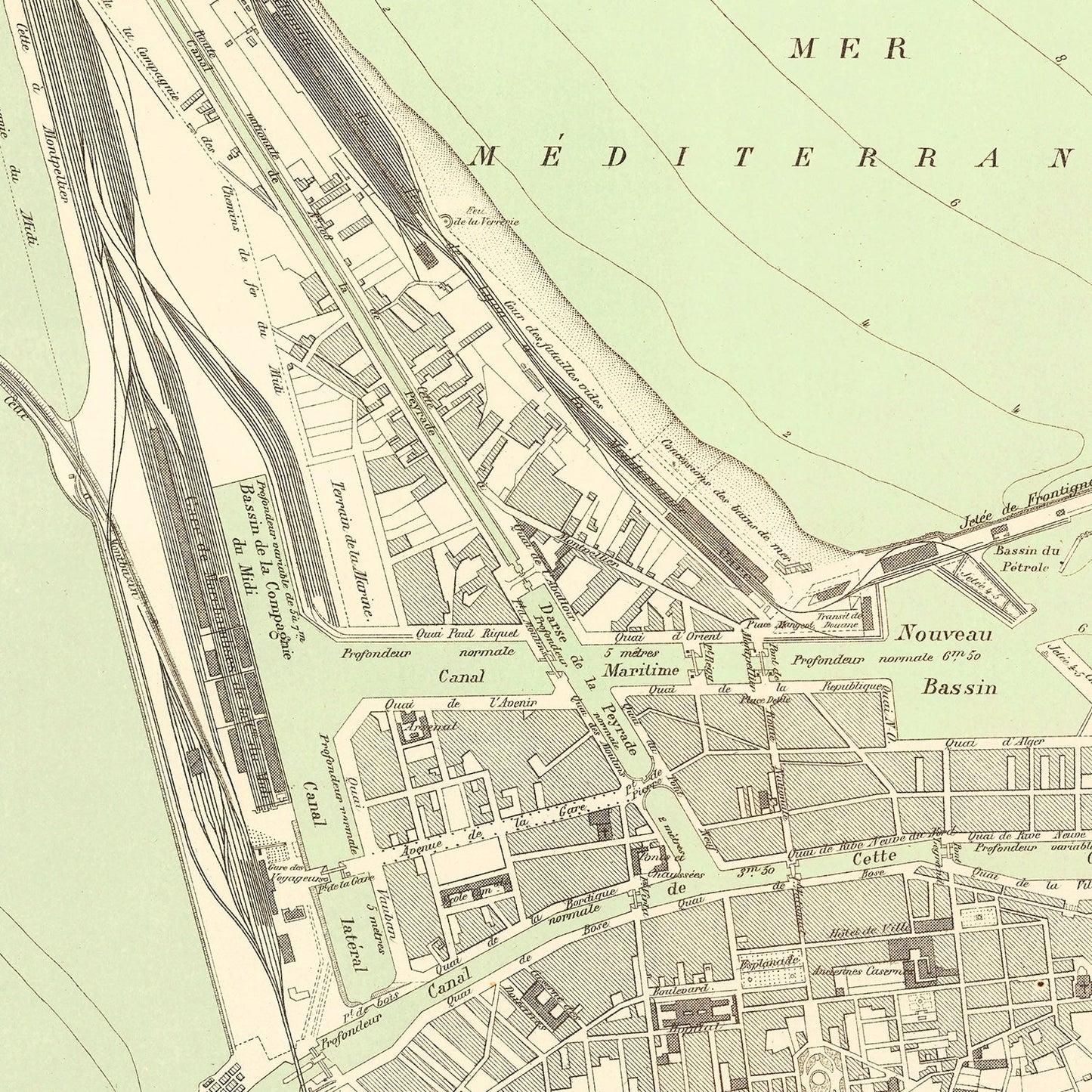 Vintage Map of Sète, France, 1886