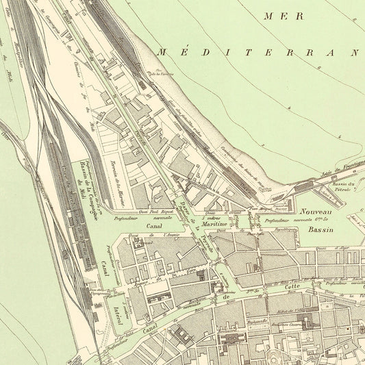 Vintage Map of Sète, France, 1886