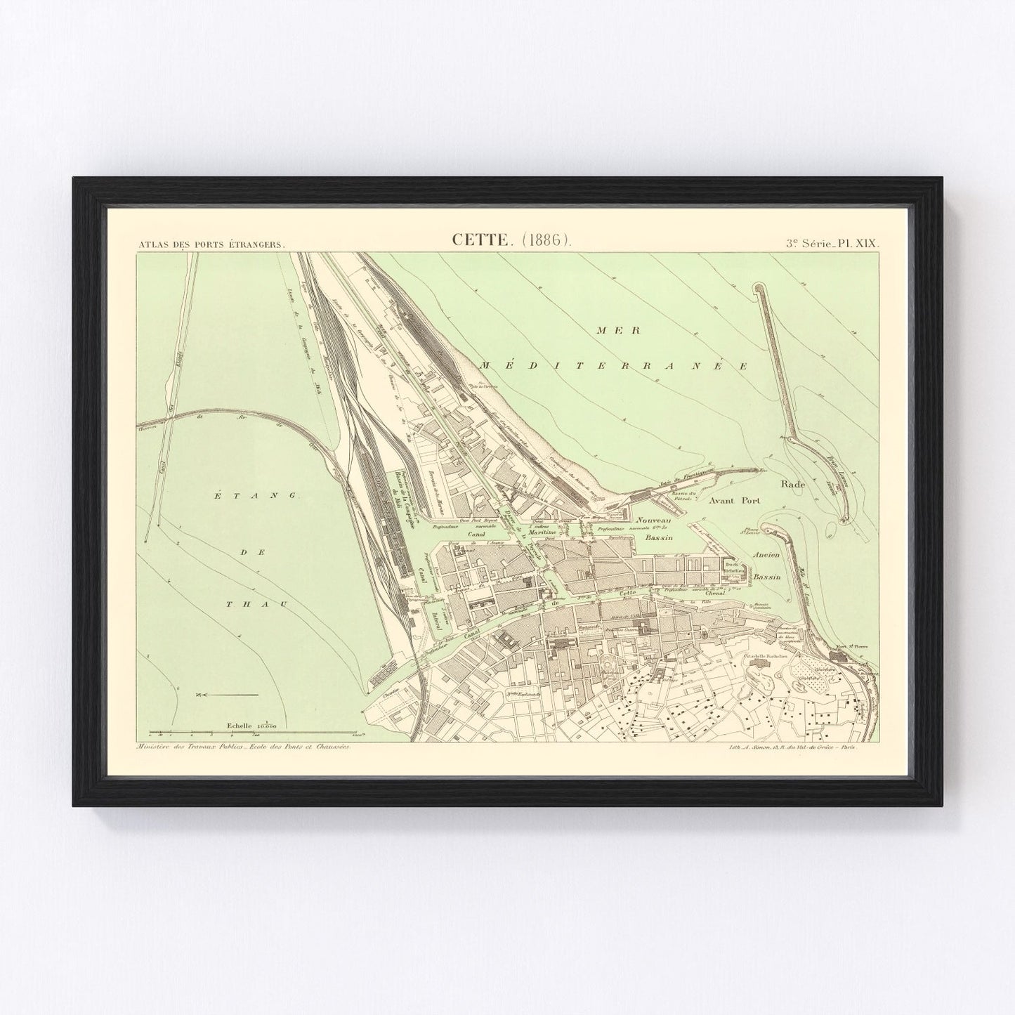 Vintage map of Sète, France, 1886
