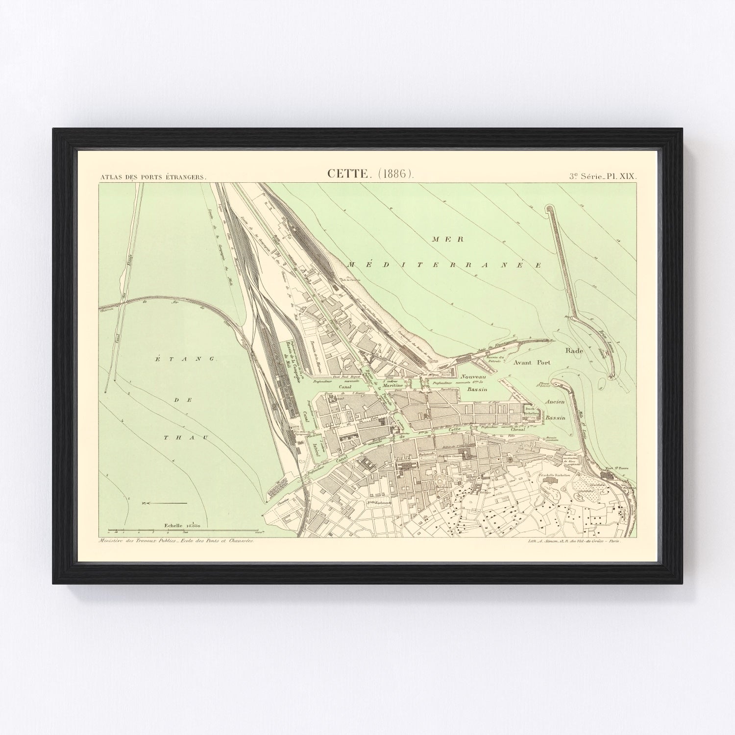 Vintage map of Sète, France, 1886
