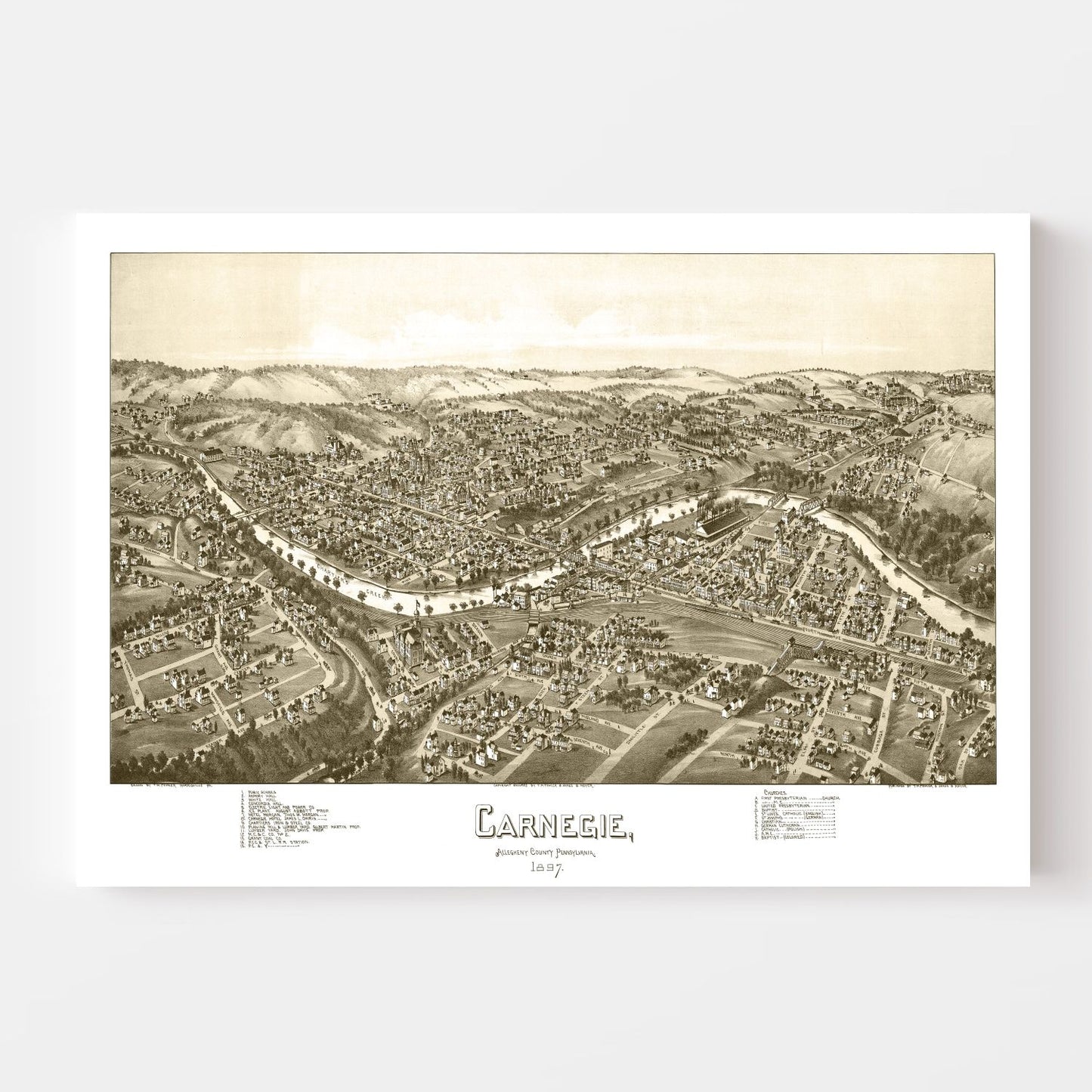 Vintage Map of Carnegie, Pennsylvania, 1897