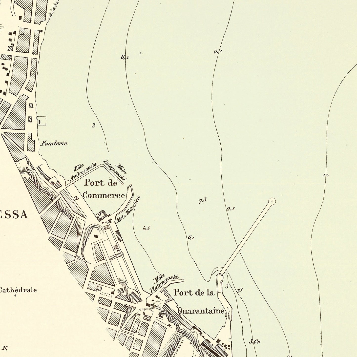 Vintage Map of Odesa, Ukraine, 1874