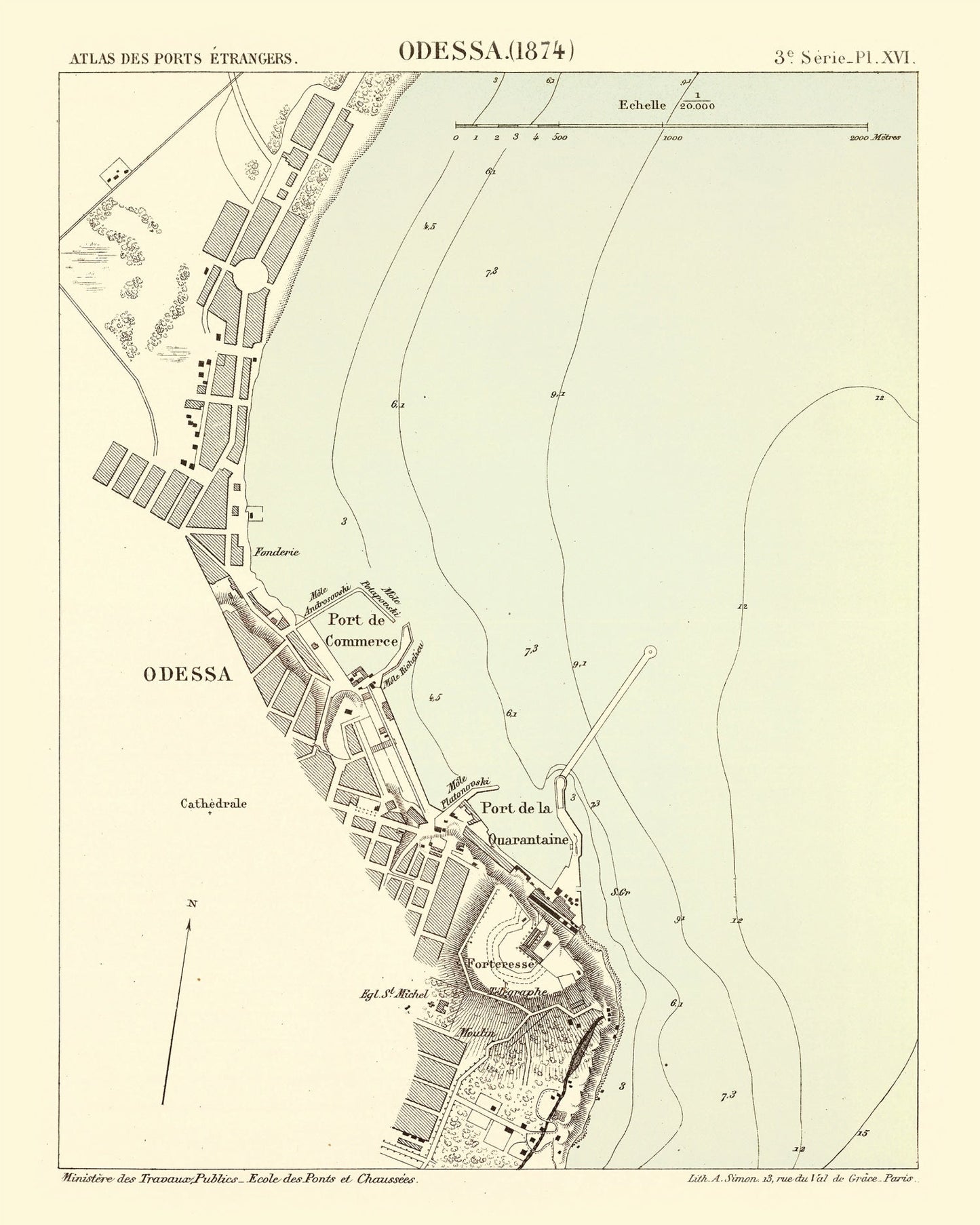 Vintage Map of Odesa, Ukraine, 1874