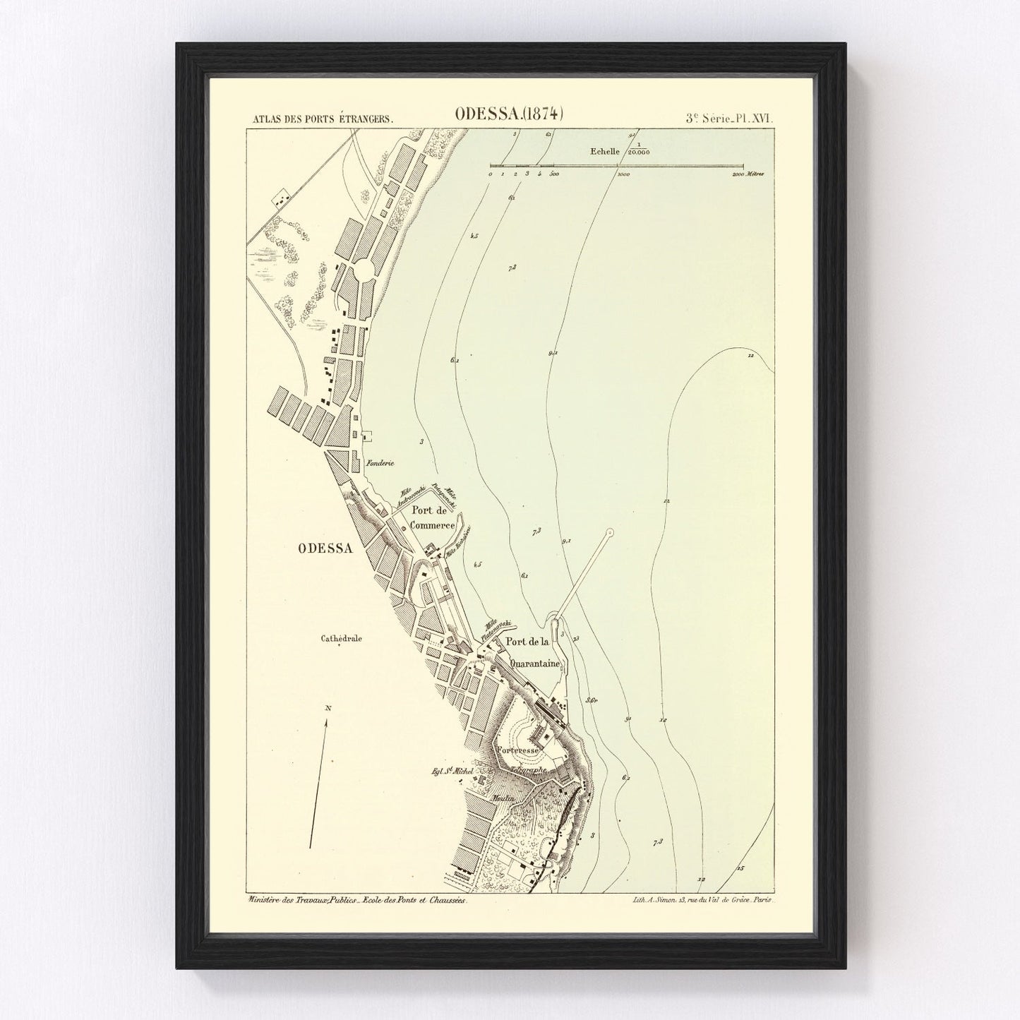 Vintage map of Odesa, Ukraine, 1874