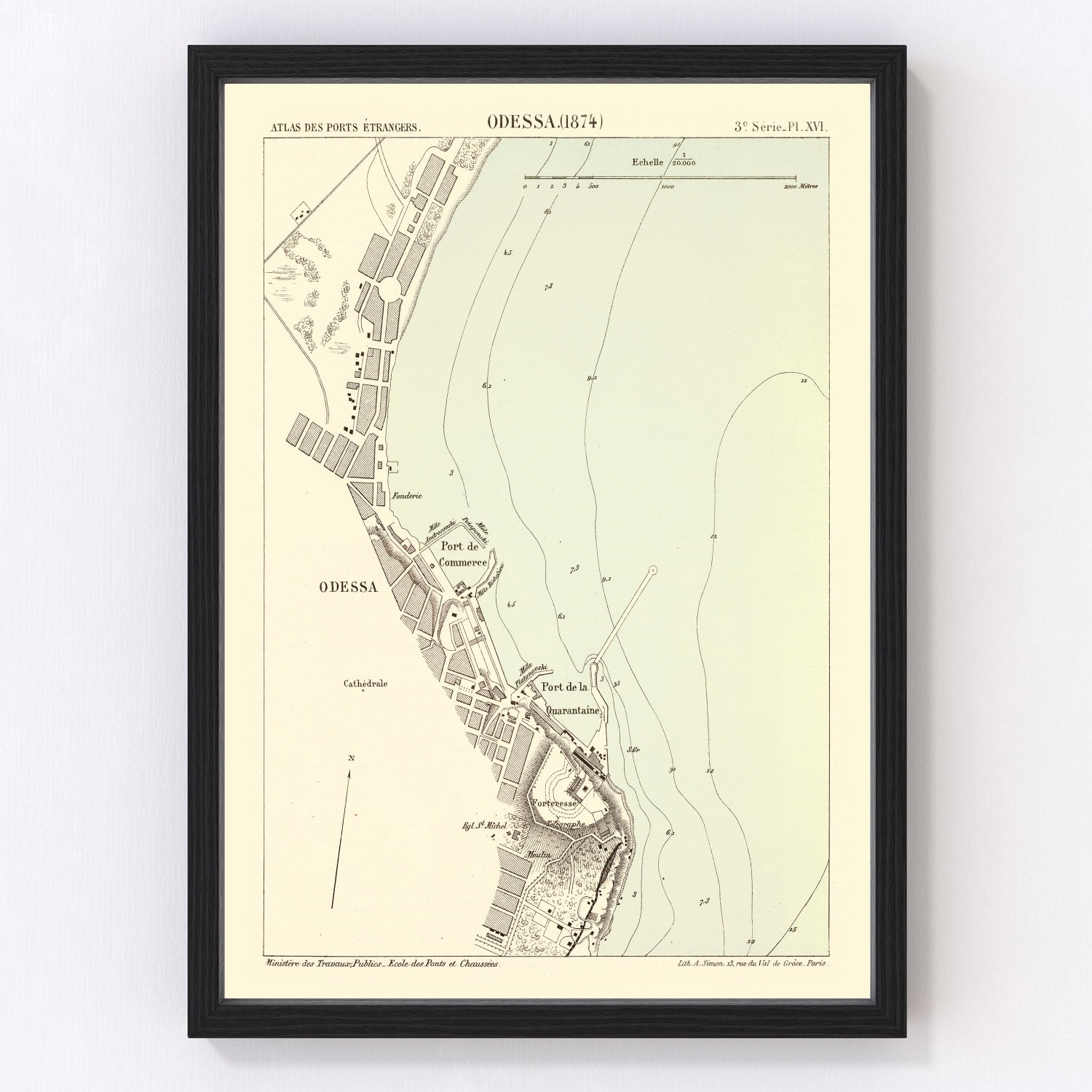 Vintage map of Odesa, Ukraine, 1874