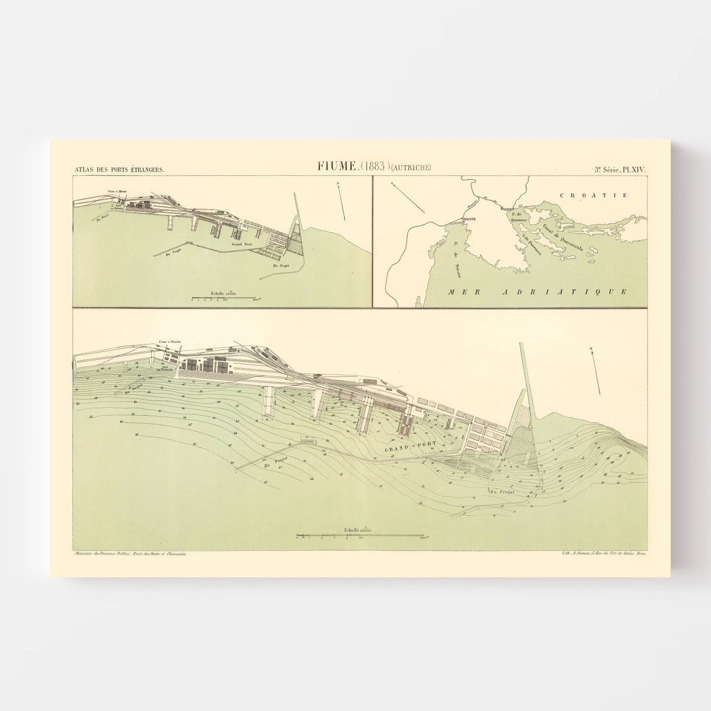 Vintage Map of Rijeka, Austria-Hungary, 1883