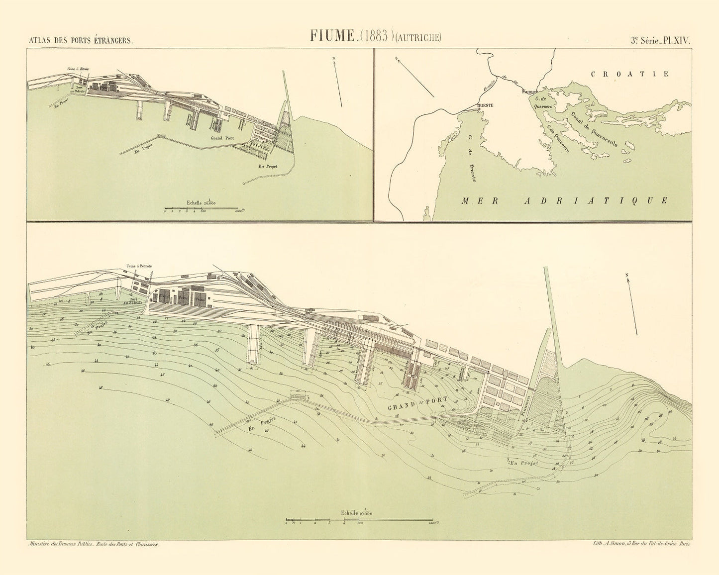 Vintage Map of Rijeka, Austria-Hungary, 1883