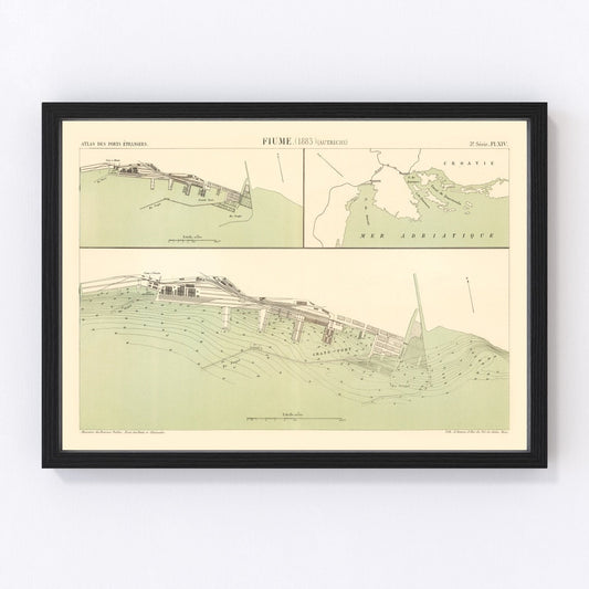 Vintage map of Rijeka, 1883
