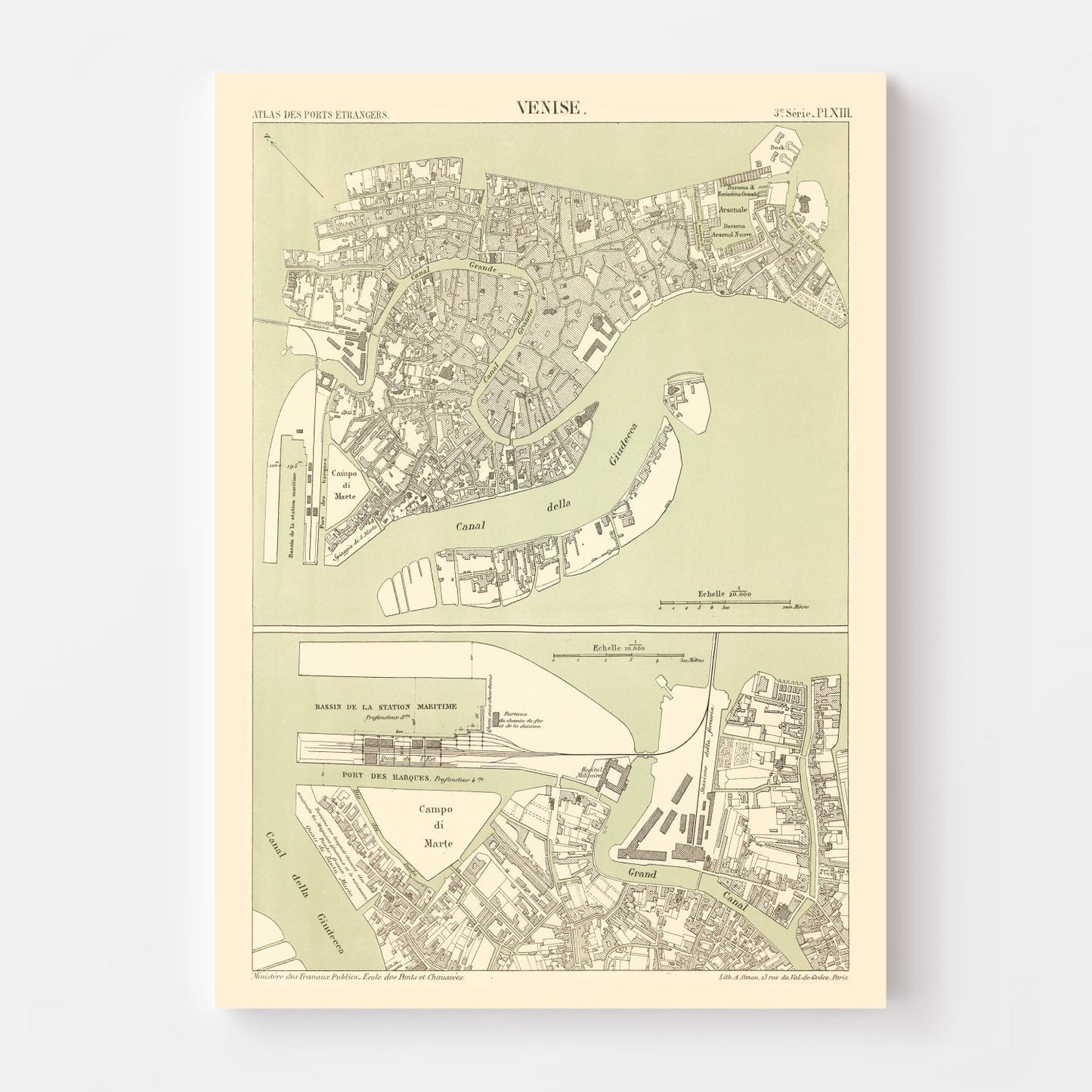 Vintage Map of Venice, Italy, 1887