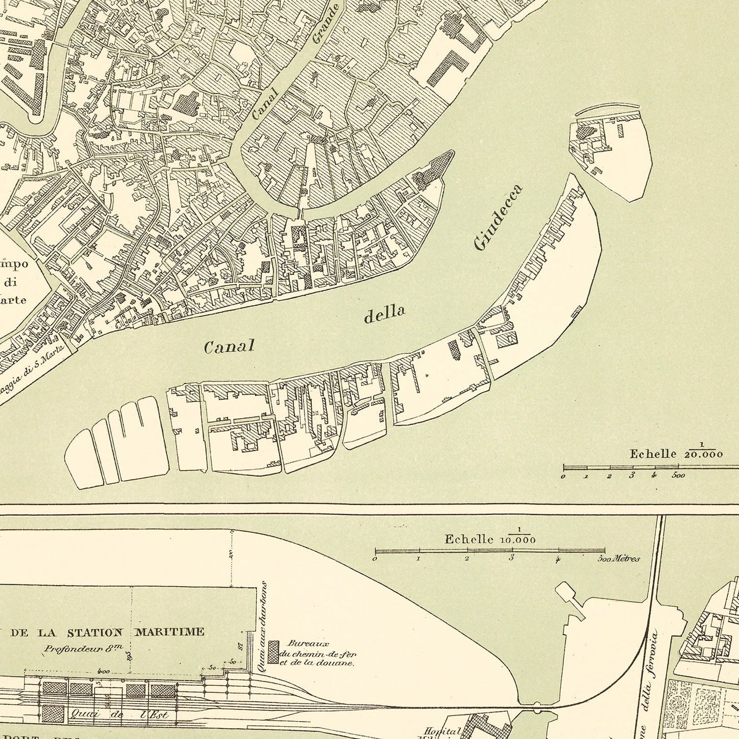 Vintage Map of Venice, Italy, 1887
