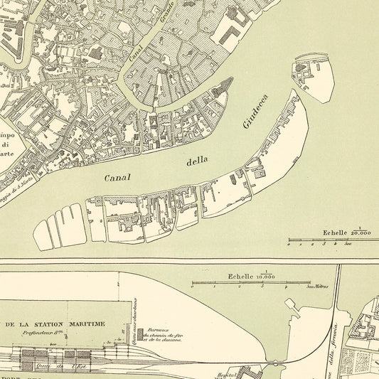 Vintage Map of Venice, Italy, 1887