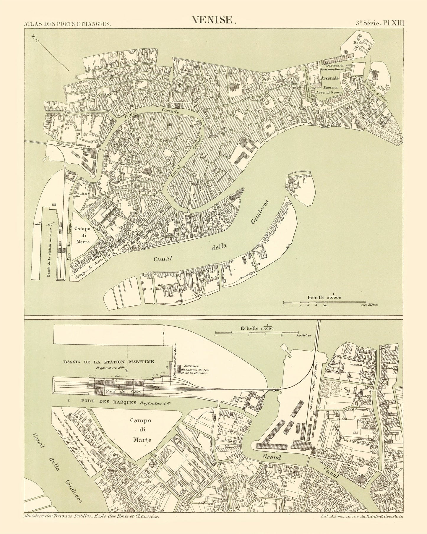 Vintage Map of Venice, Italy, 1887