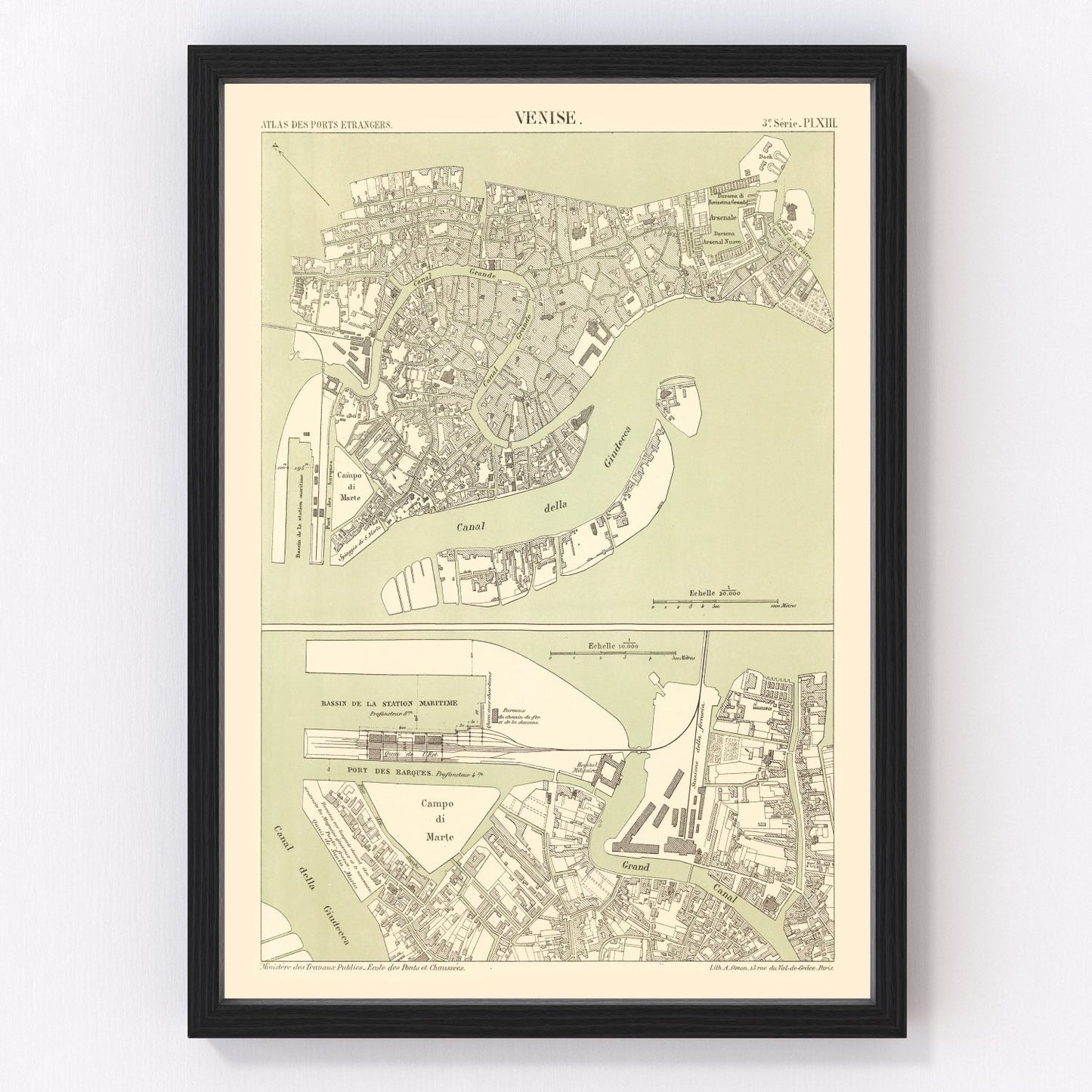 Vintage map of Venice, Italy, 1887