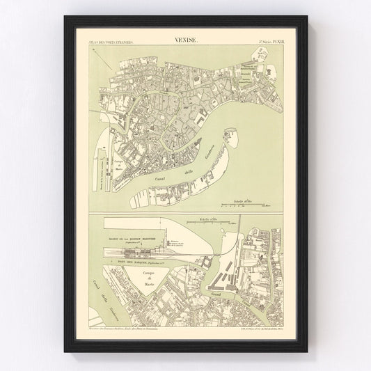Vintage map of Venice, Italy, 1887