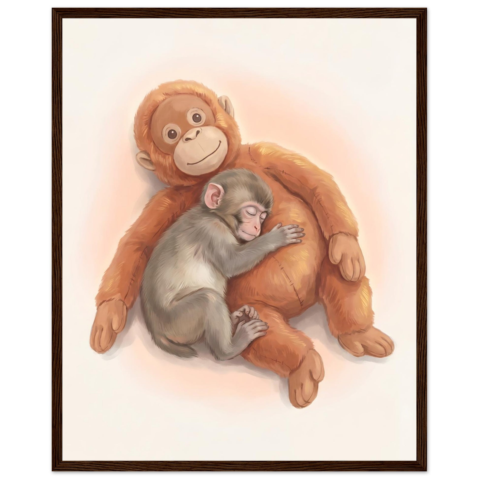Baby Monkey Sleeping Nursery Art Print - 40x50 cm / 16x20″ - Dark wood frame / Ready-to-hang - Sparkycare