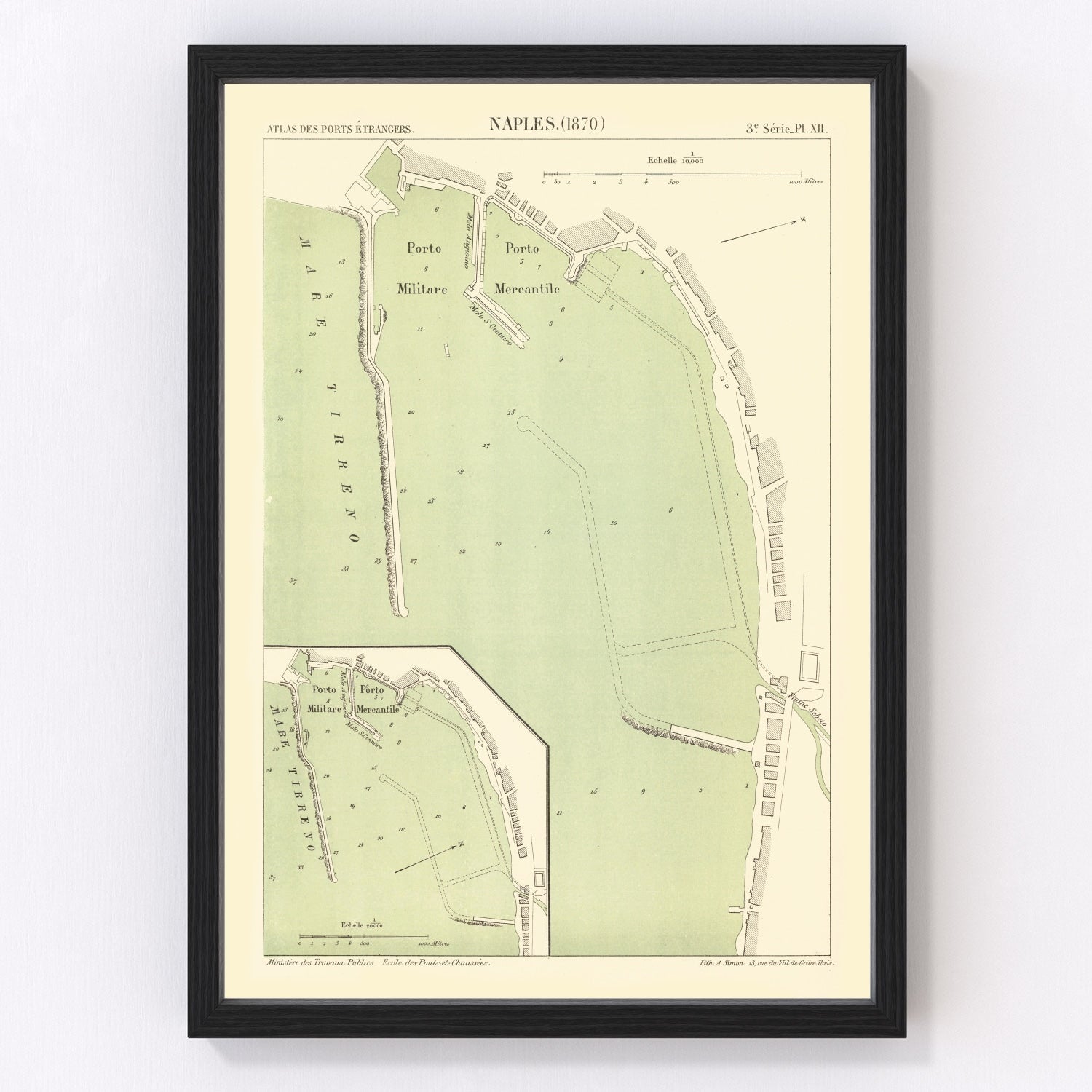 Vintage map of Naples, Italy, 1870