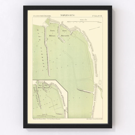 Vintage map of Naples, Italy, 1870