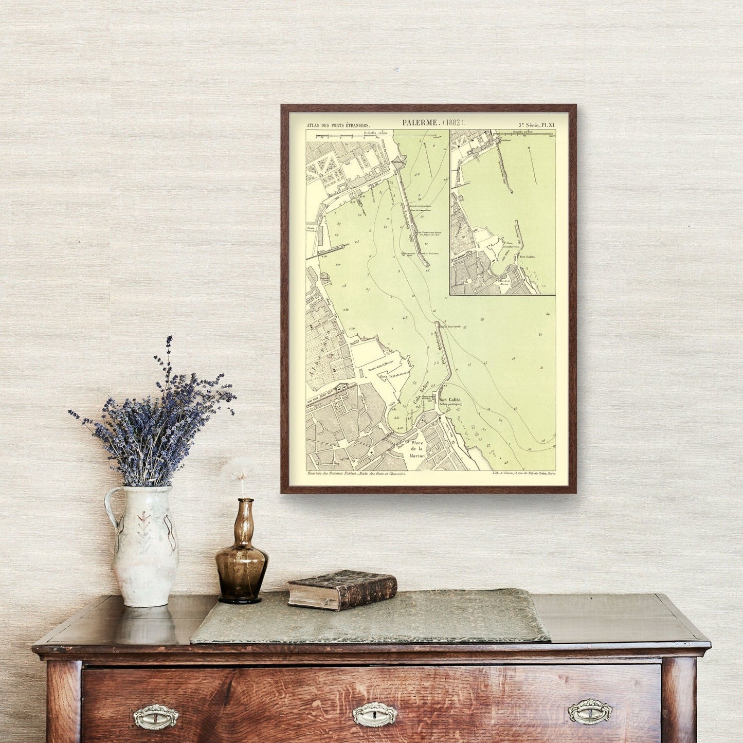 Vintage Map of Palermo, Italy, 1882