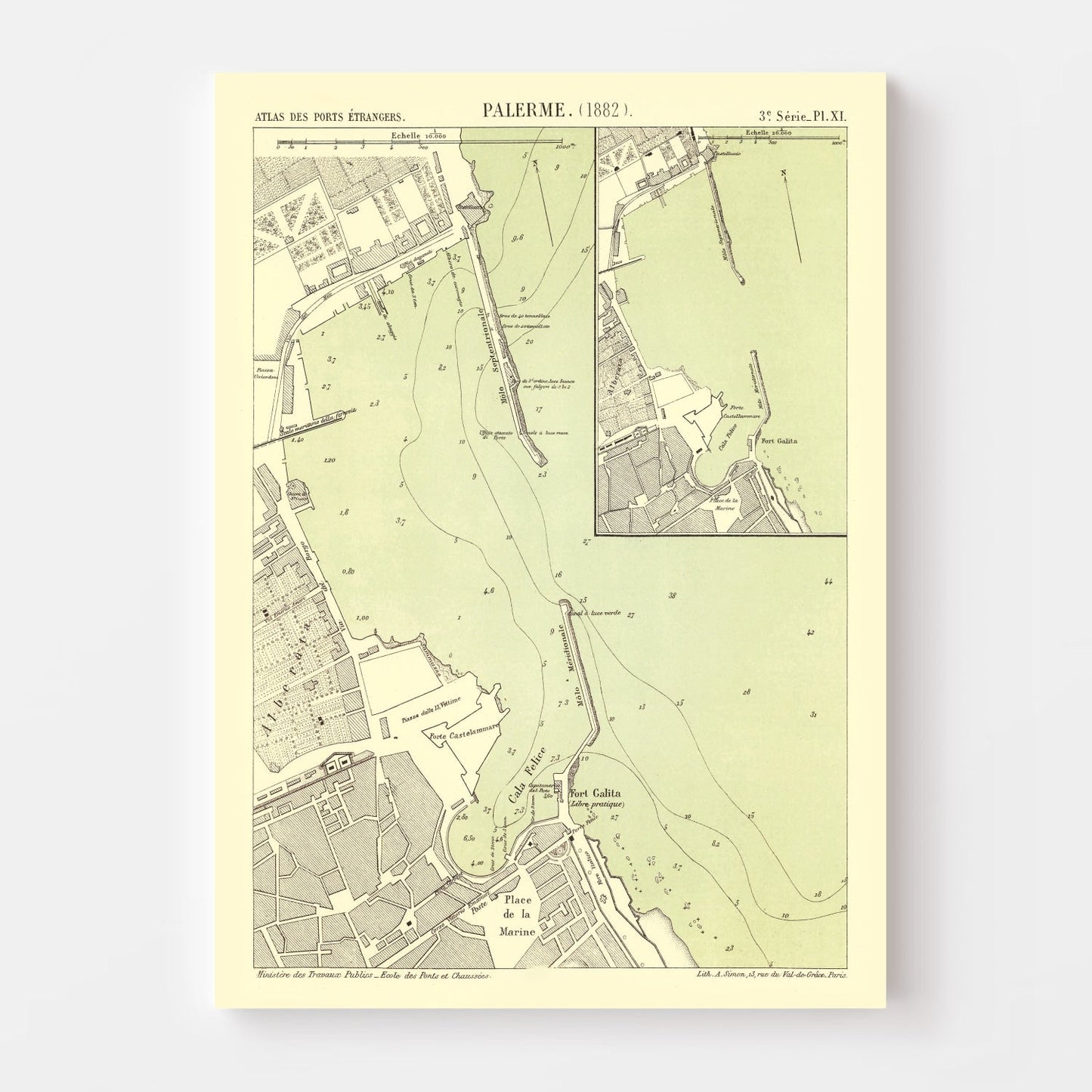 Vintage Map of Palermo, Italy, 1882