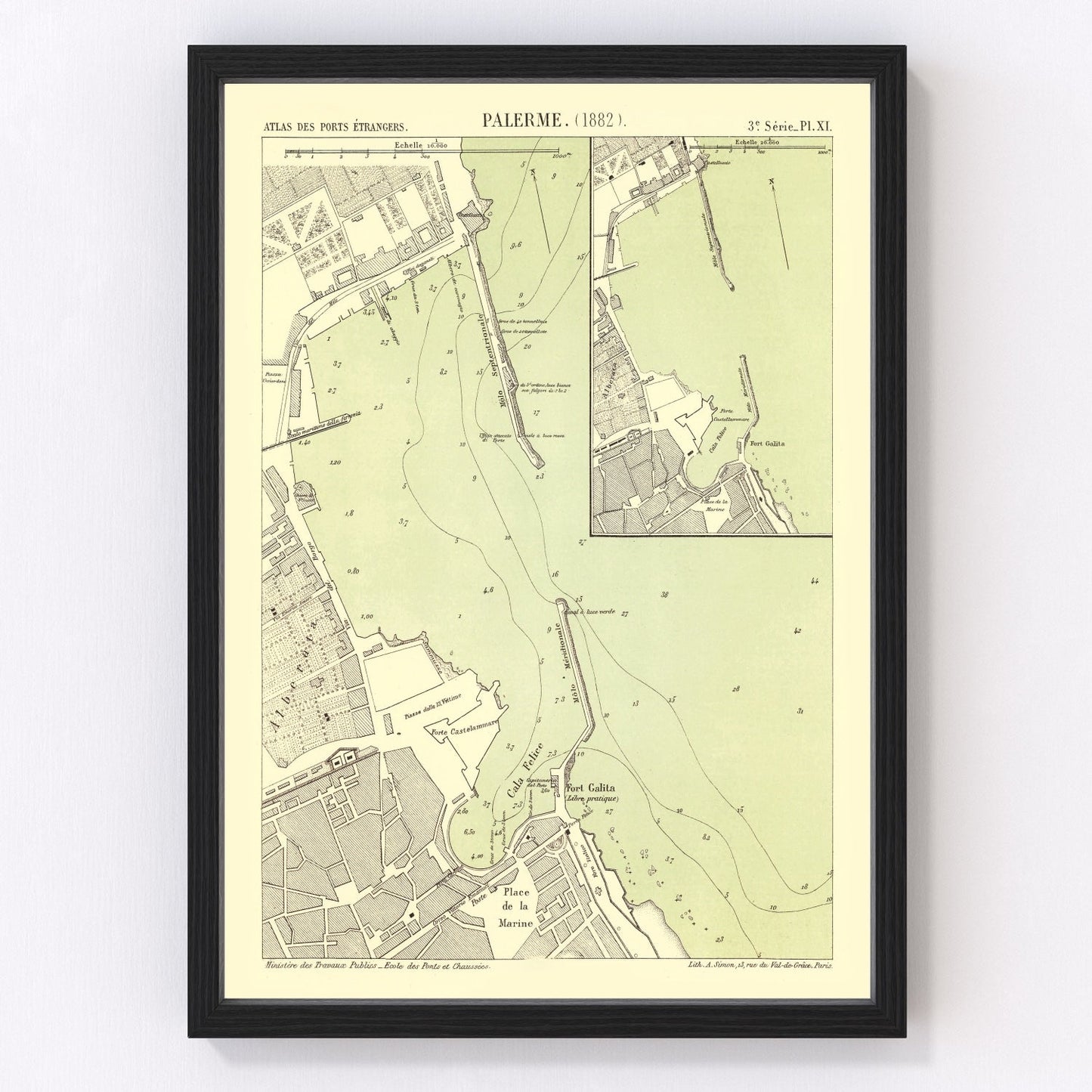 Vintage map of Palermo, Italy, 1882