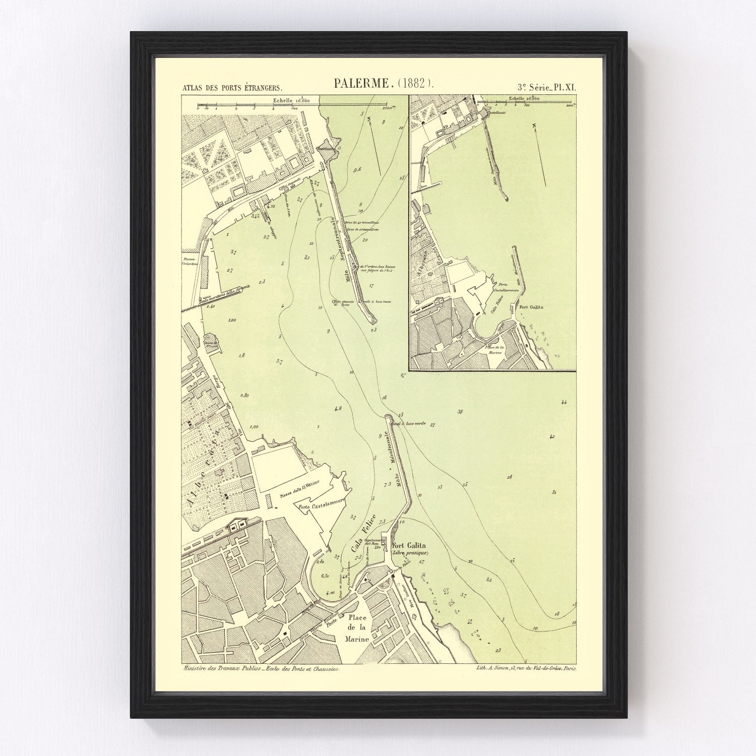 Vintage map of Palermo, Italy, 1882