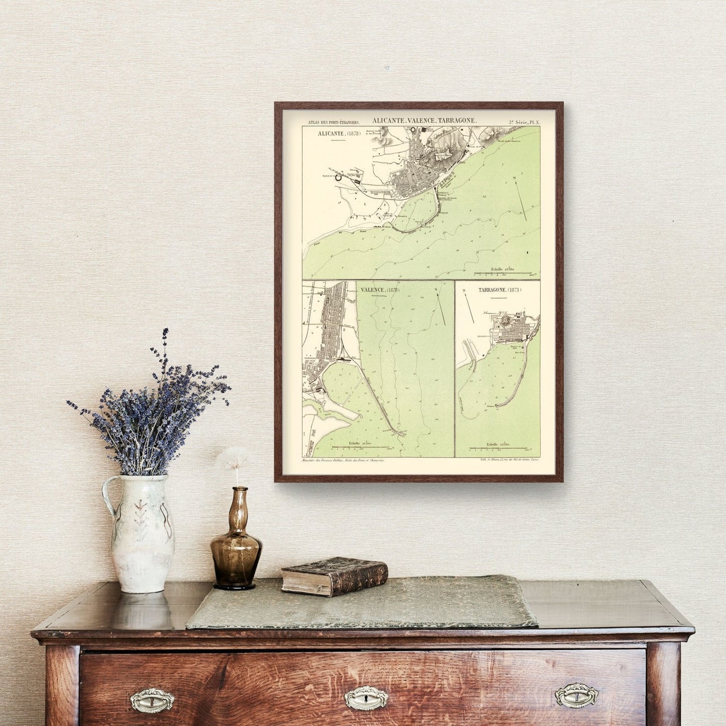 Vintage Map of Alicante, Spain, 1878