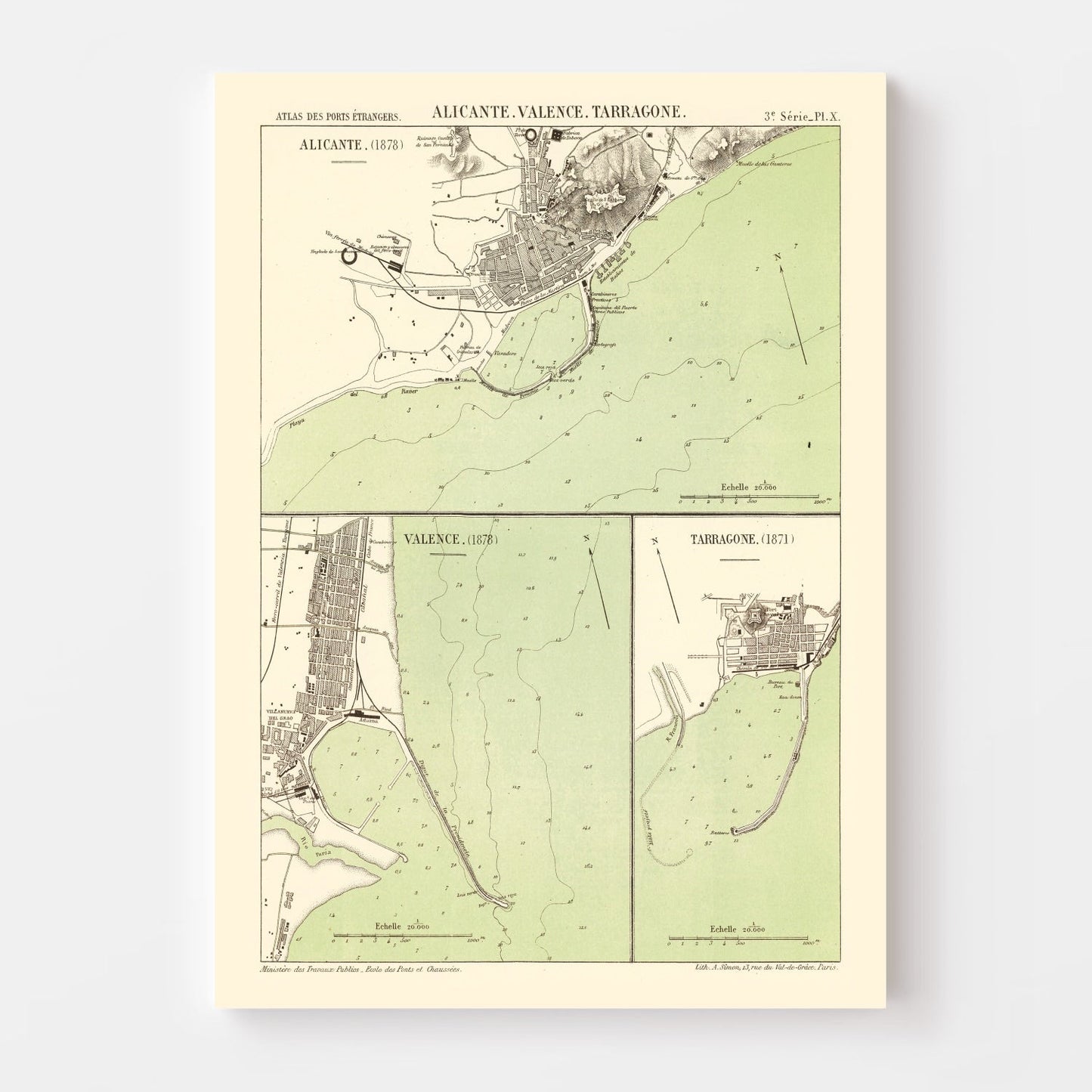 Vintage Map of Alicante, Spain, 1878