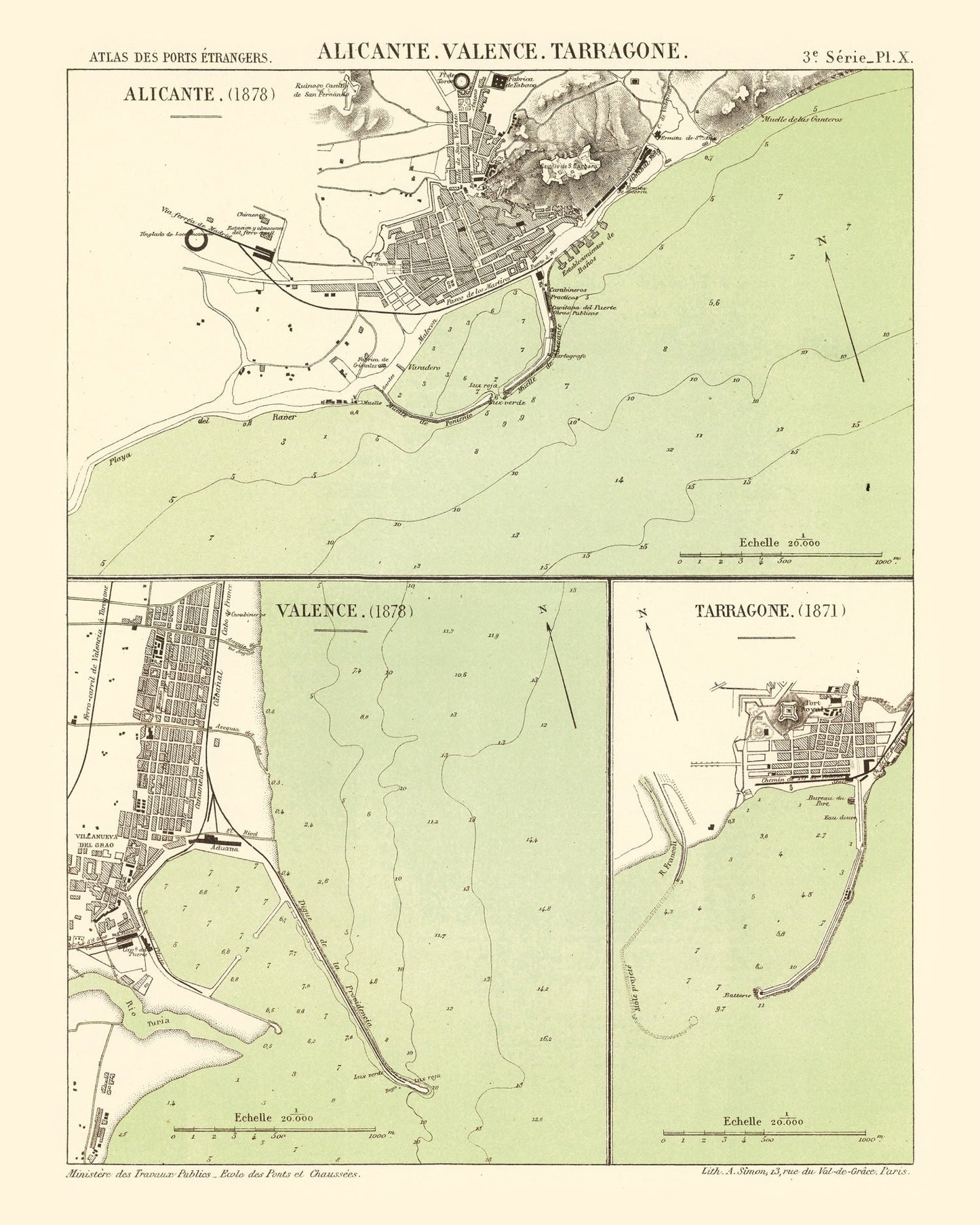 Vintage Map of Alicante, Spain, 1878