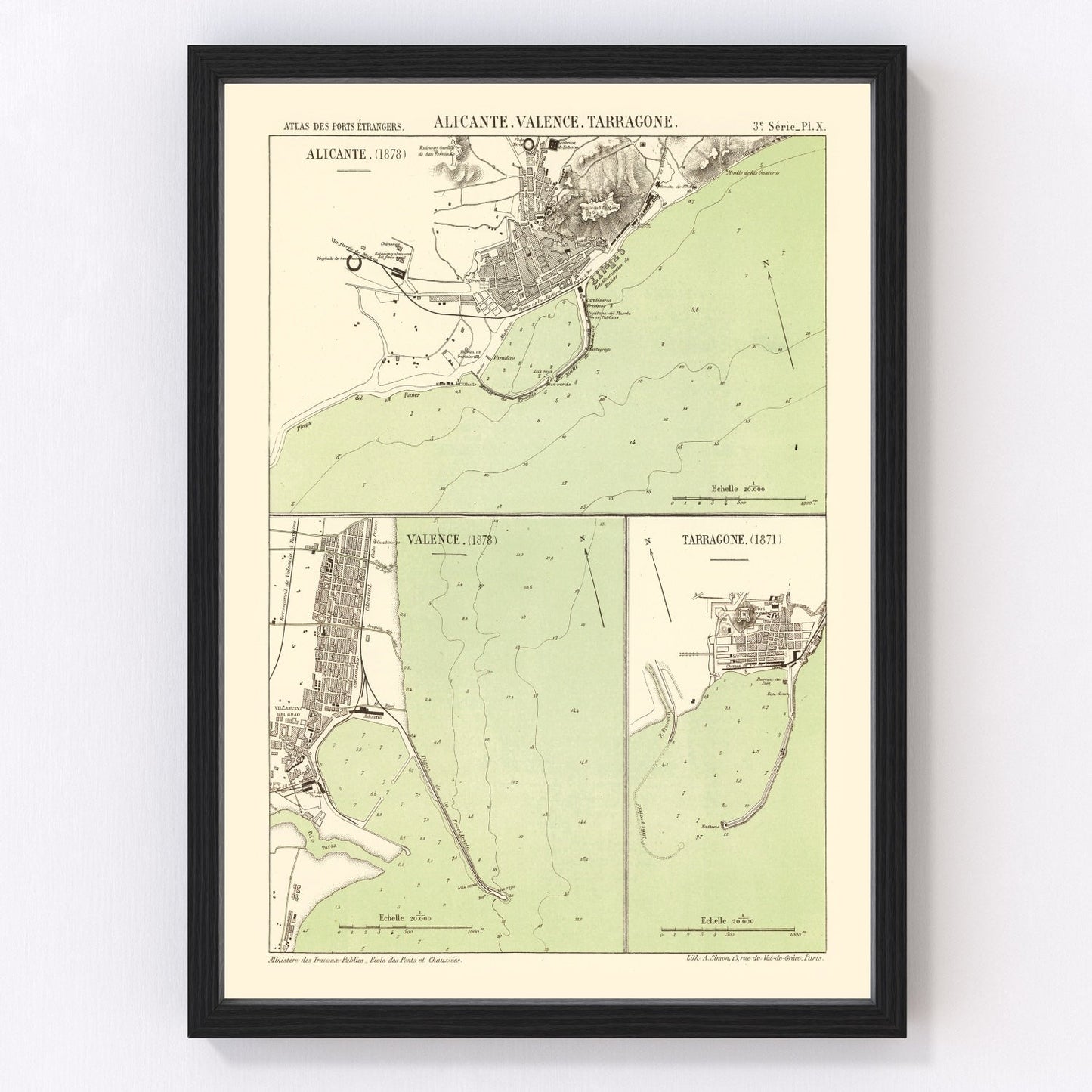 Vintage map of Alicante, Spain, 1878 - restored print