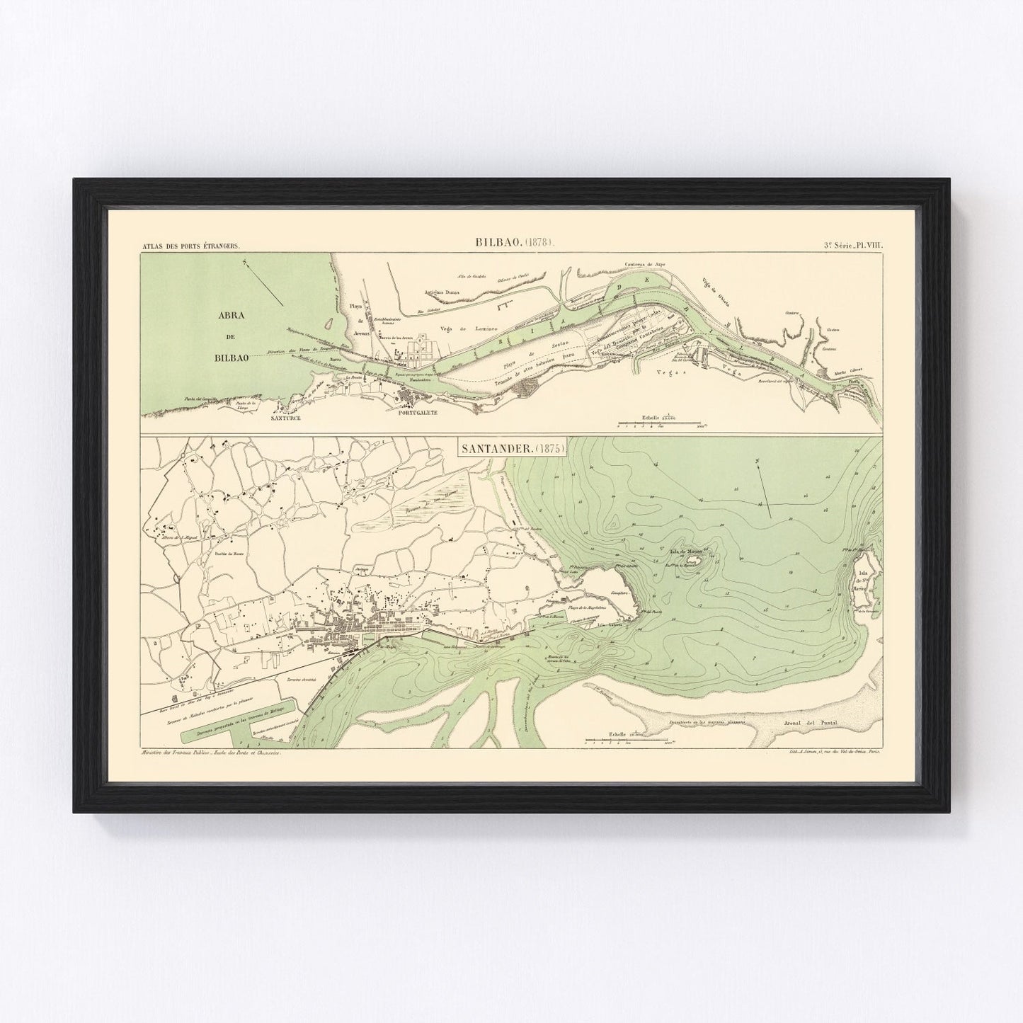 Vintage map of Bilbao, Spain, 1878
