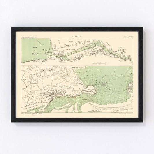 Vintage map of Bilbao, Spain, 1878