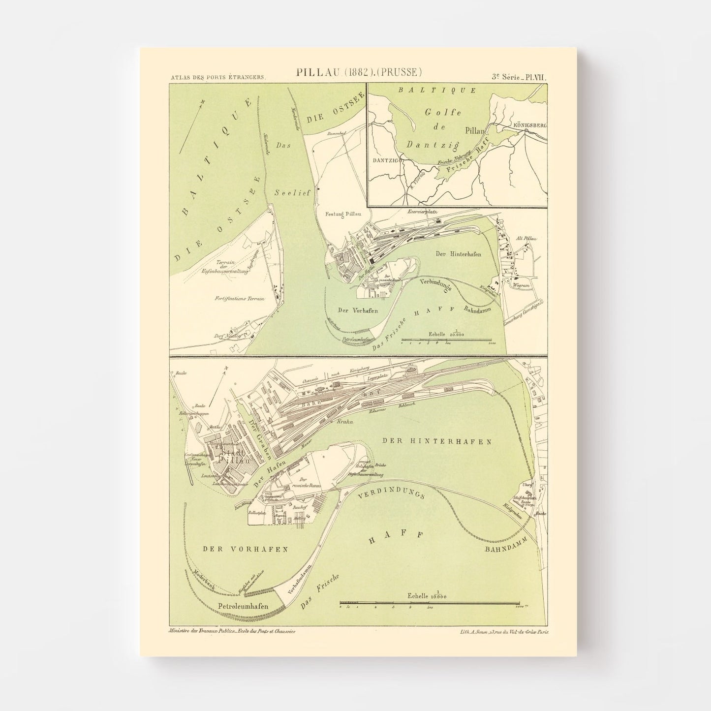 Vintage Map of Baltiysk, Prussia, 1882