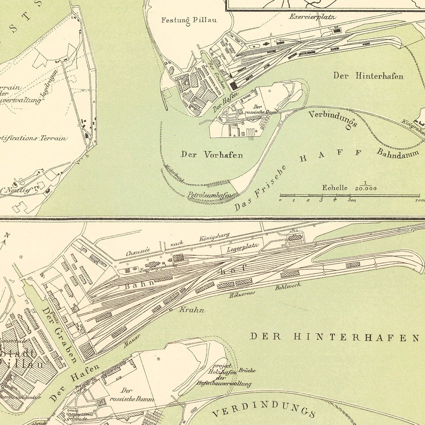 Vintage Map of Baltiysk, Prussia, 1882