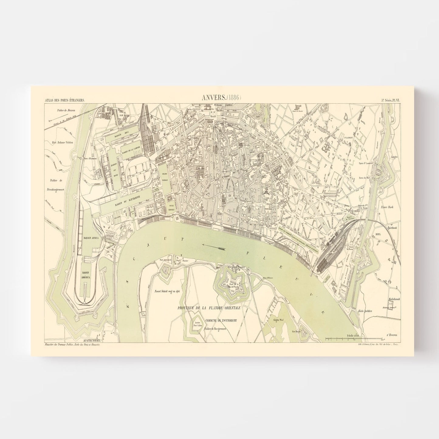 Vintage Map of Antwerp, Belgium, 1886