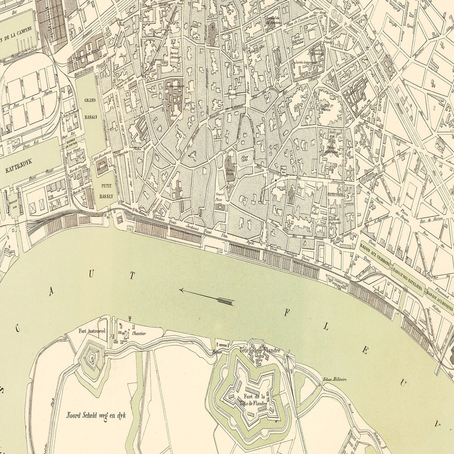 Vintage Map of Antwerp, Belgium, 1886