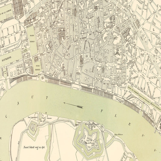 Vintage Map of Antwerp, Belgium, 1886