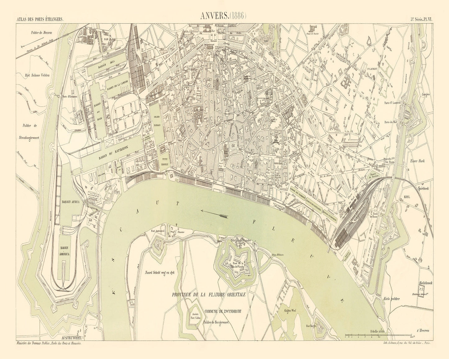 Vintage Map of Antwerp, Belgium, 1886