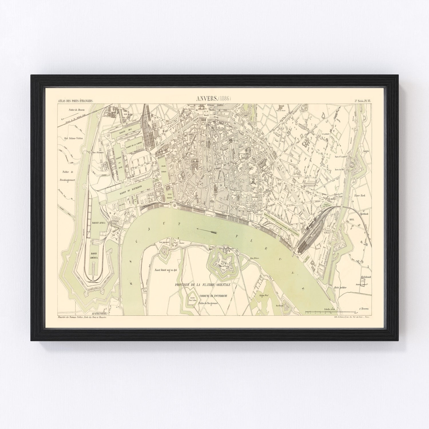 Restored vintage map of Antwerp, Belgium, 1886