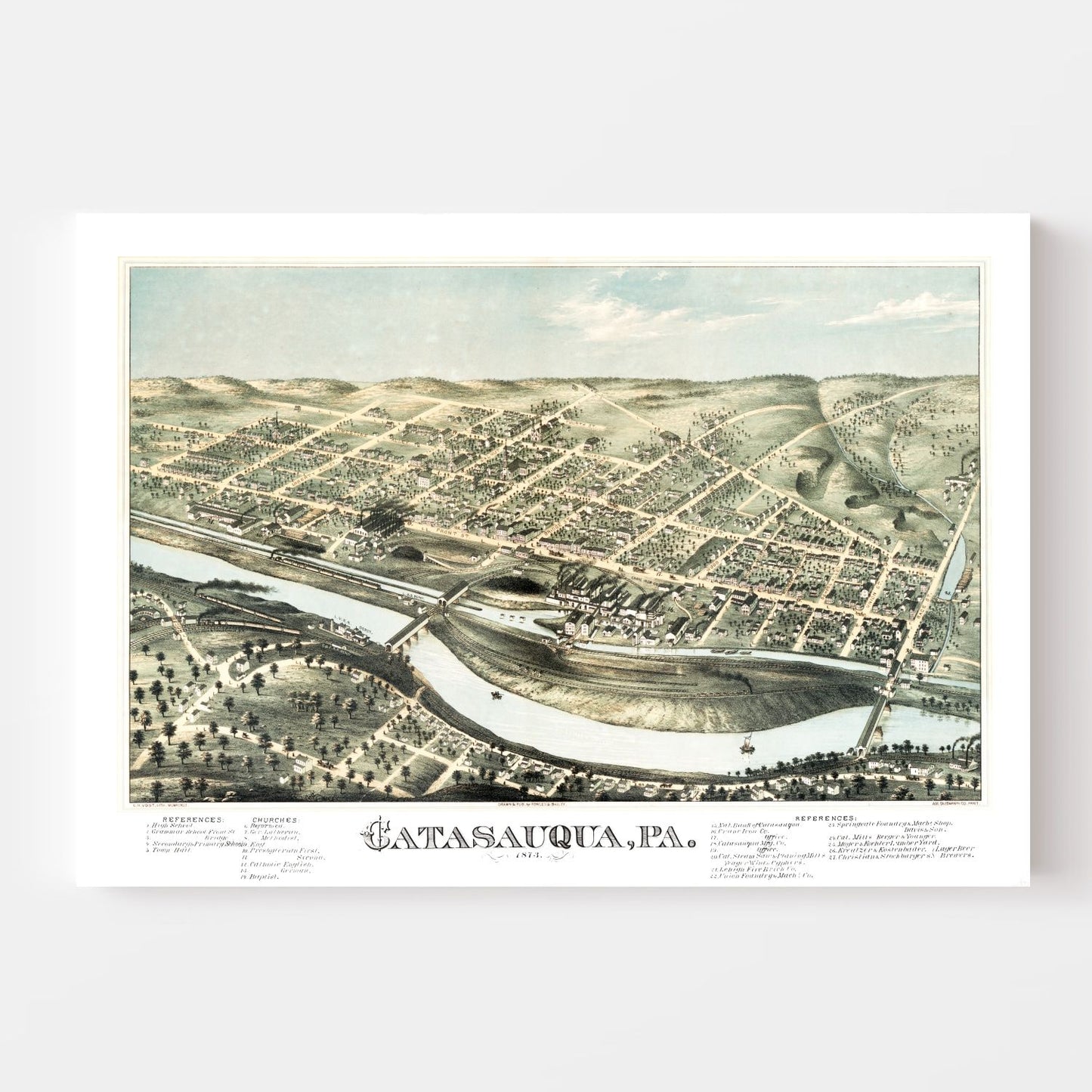 Vintage Map of Catasauqua, Pennsylvania, 1873