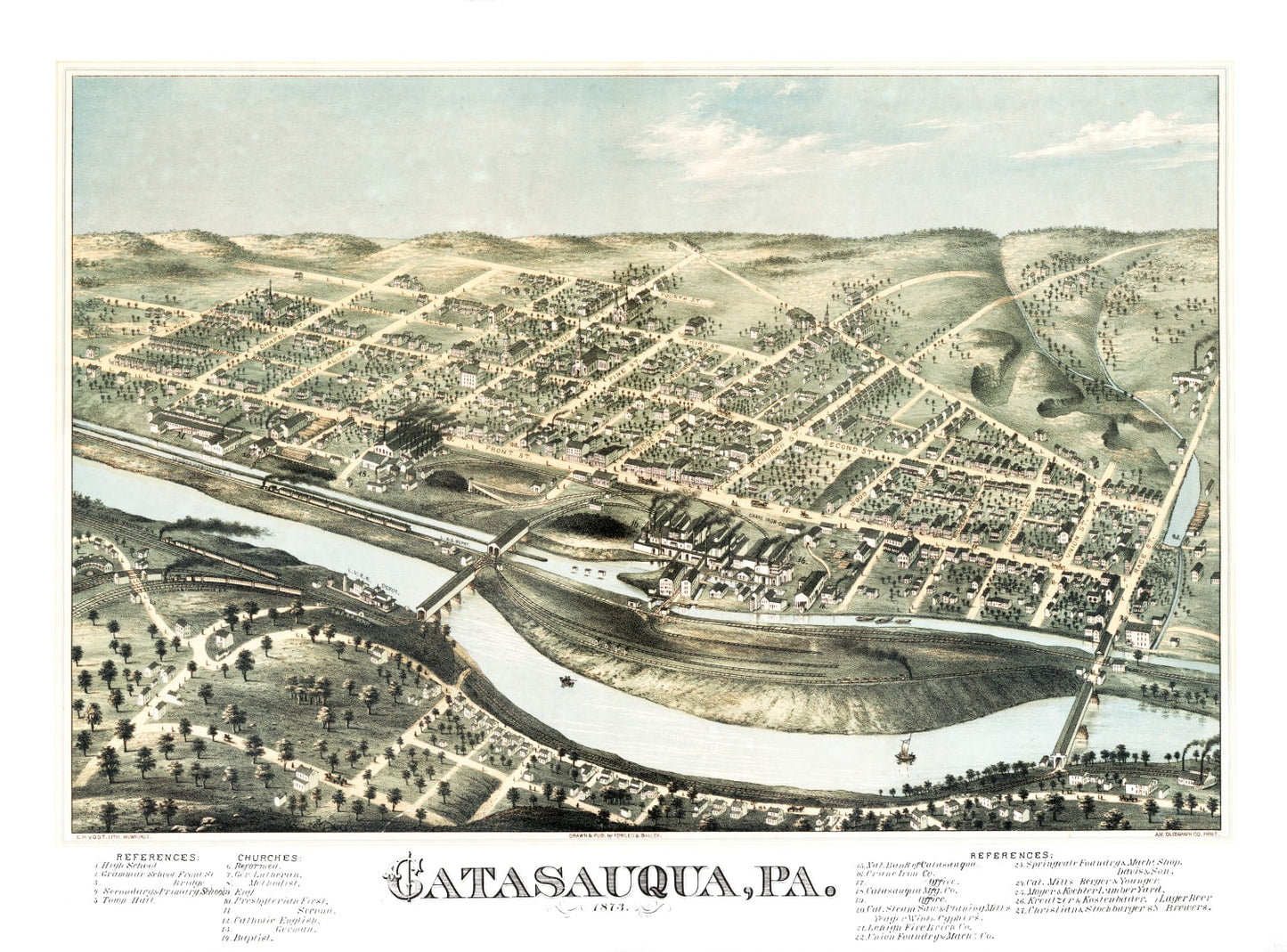 Vintage Map of Catasauqua, Pennsylvania, 1873