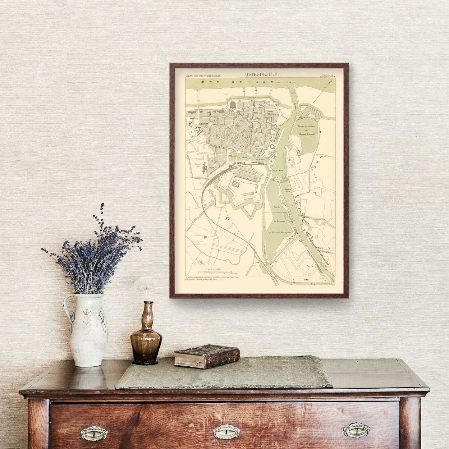 Vintage Map of Ostend, Belgium, 1878