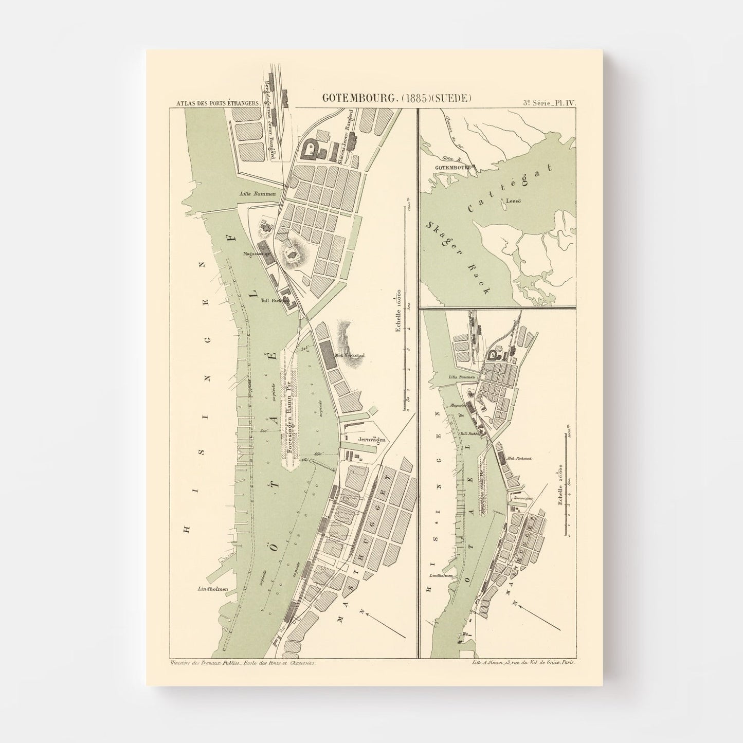 Vintage Map of Gothenburg, Sweden, 1885