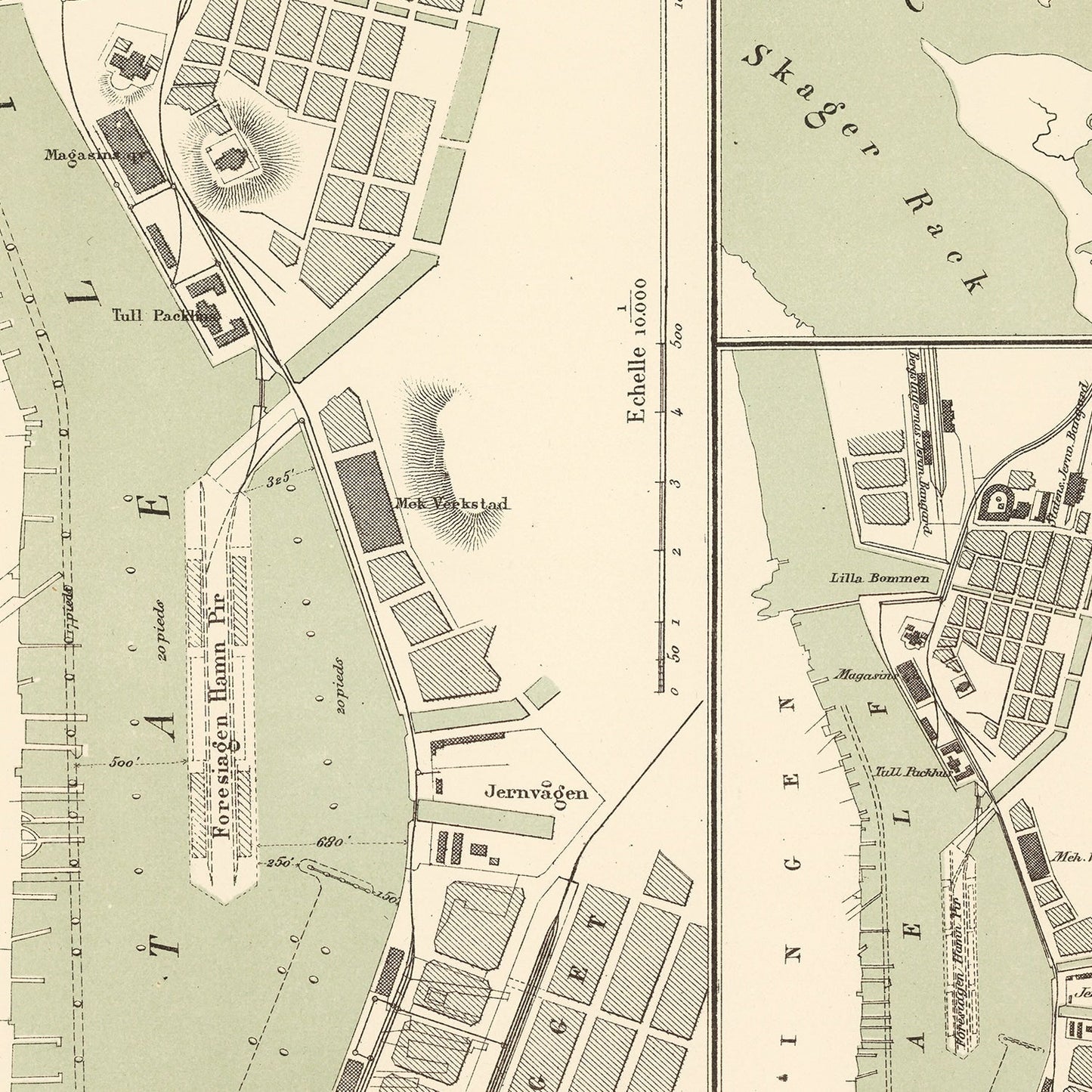 Vintage Map of Gothenburg, Sweden, 1885
