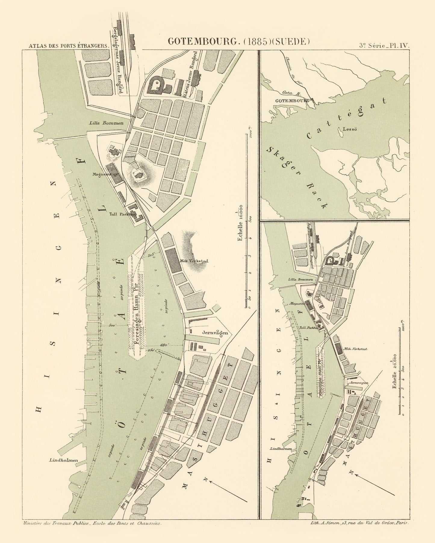 Vintage Map of Gothenburg, Sweden, 1885